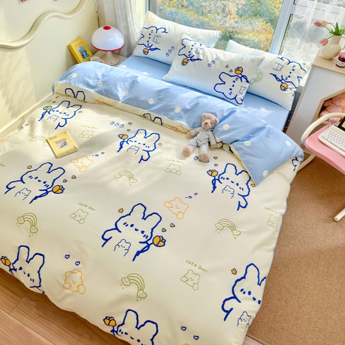 91家纺网 家纺一手货源 找家纺 瑞莱 2023春夏新款全棉印花四件套-卡通系列（第二批） 奶油小白