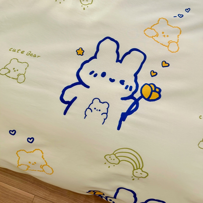 91家纺网 家纺一手货源 找家纺 瑞莱 2023春夏新款全棉印花四件套-卡通系列（第二批） 奶油小白