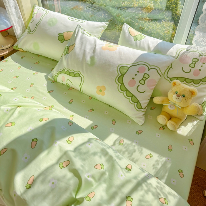 91家纺网 家纺一手货源 找家纺 瑞莱 2023春夏新款全棉印花四件套-卡通系列（第二批） 萌萌小恐龙