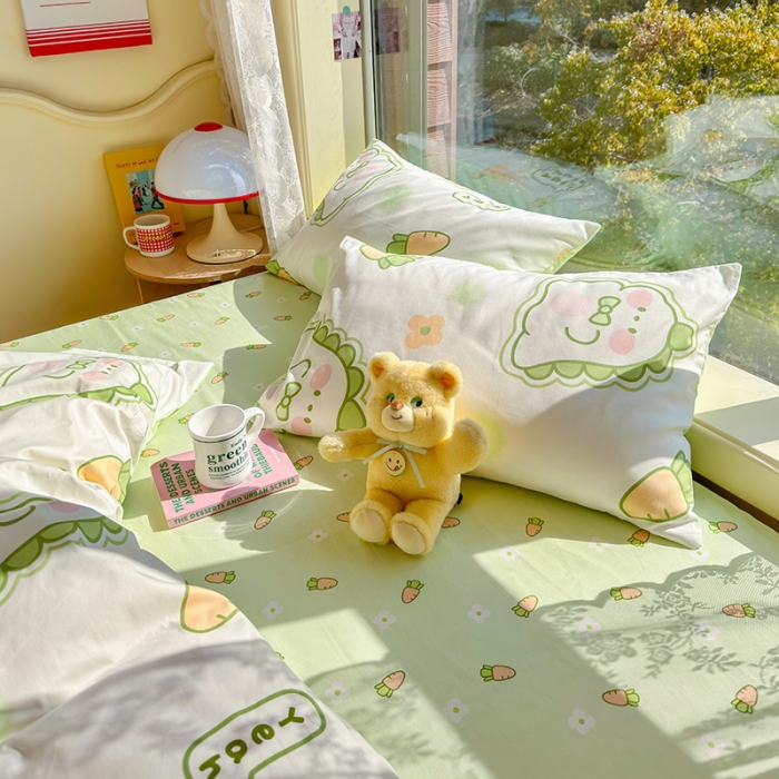 91家纺网 家纺一手货源 找家纺 瑞莱 2023春夏新款全棉印花四件套-卡通系列（第二批） 萌萌小恐龙