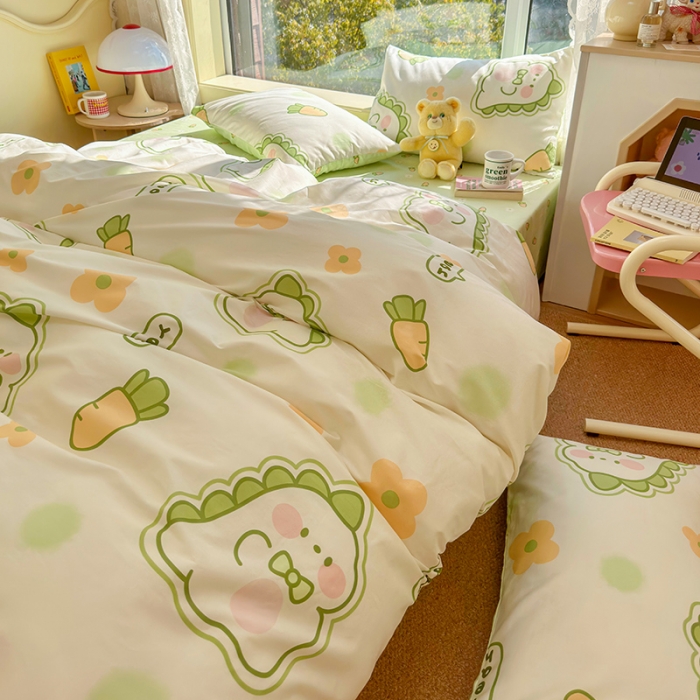 91家纺网 家纺一手货源 找家纺 瑞莱 2023春夏新款全棉印花四件套-卡通系列（第二批） 萌萌小恐龙