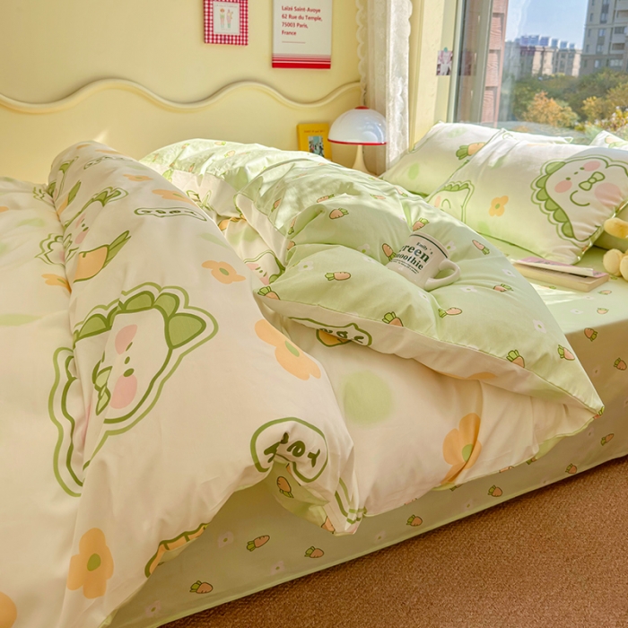 91家纺网 家纺一手货源 找家纺 瑞莱 2023春夏新款全棉印花四件套-卡通系列（第二批） 萌萌小恐龙