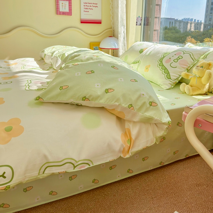 91家纺网 家纺一手货源 找家纺 瑞莱 2023春夏新款全棉印花四件套-卡通系列（第二批） 萌萌小恐龙