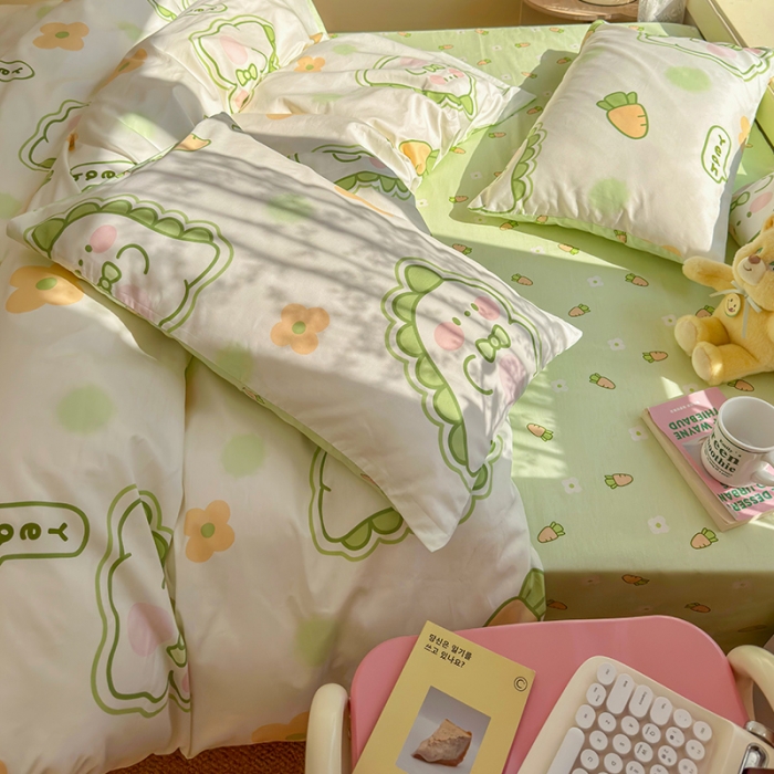 91家纺网 家纺一手货源 找家纺 瑞莱 2023春夏新款全棉印花四件套-卡通系列（第二批） 萌萌小恐龙