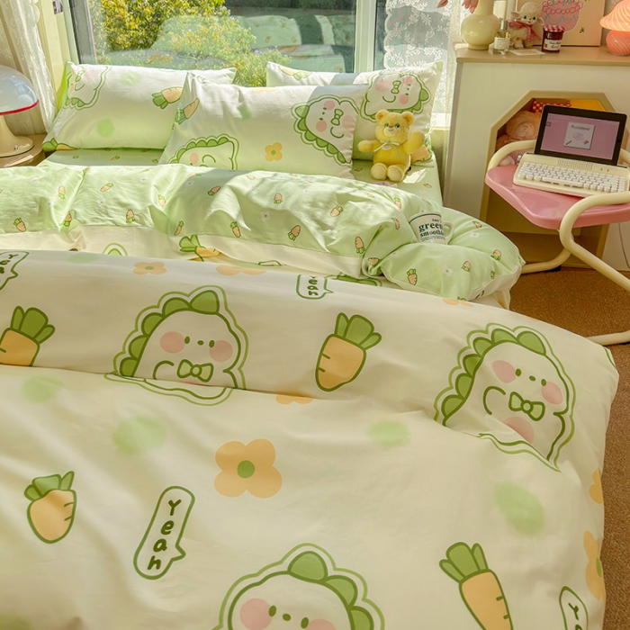 91家纺网 家纺一手货源 找家纺 瑞莱 2023春夏新款全棉印花四件套-卡通系列（第二批） 萌萌小恐龙