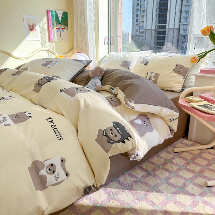 91家纺网 家纺一手货源 找家纺 瑞莱 2023春夏新款全棉印花四件套-卡通系列 （第二批）波比熊