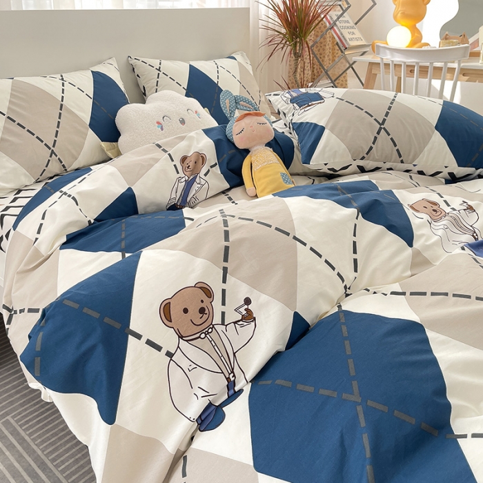 91家纺网 家纺一手货源 找家纺 瑞莱 2023春夏新款全棉印花四件套-卡通系列（第二批） 英伦熊