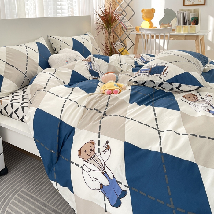 91家纺网 家纺一手货源 找家纺 瑞莱 2023春夏新款全棉印花四件套-卡通系列（第二批） 英伦熊