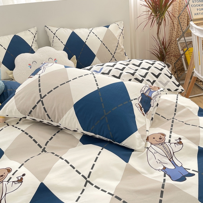 91家纺网 家纺一手货源 找家纺 瑞莱 2023春夏新款全棉印花四件套-卡通系列（第二批） 英伦熊