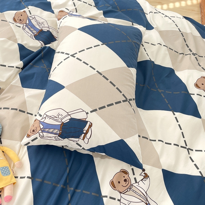 91家纺网 家纺一手货源 找家纺 瑞莱 2023春夏新款全棉印花四件套-卡通系列（第二批） 英伦熊