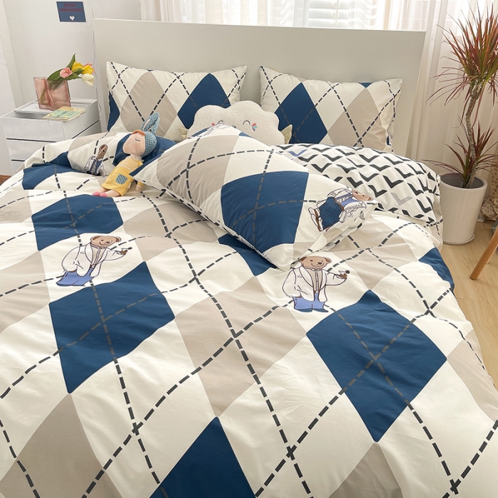 91家纺网 家纺一手货源 找家纺 瑞莱 2023春夏新款全棉印花四件套-卡通系列（第二批） 英伦熊