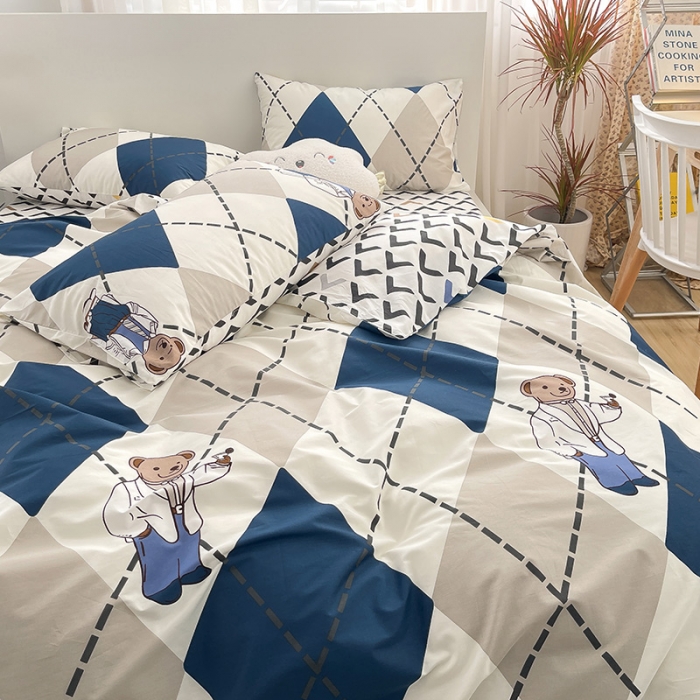 91家纺网 家纺一手货源 找家纺 瑞莱 2023春夏新款全棉印花四件套-卡通系列（第二批） 英伦熊