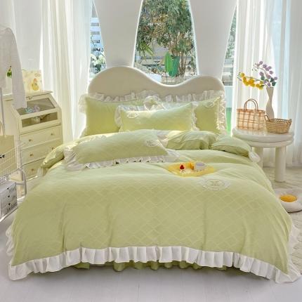 91家纺网 家纺一手货源 找家纺 韩约 2023新款 泡泡纱色织提花四件套 菱形格（抹茶绿)