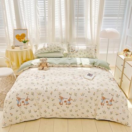 91家纺网 家纺一手货源 找家纺 乐童 2024网红直播爆款吊边＋一字绣工艺款四件套（五）彼得兔