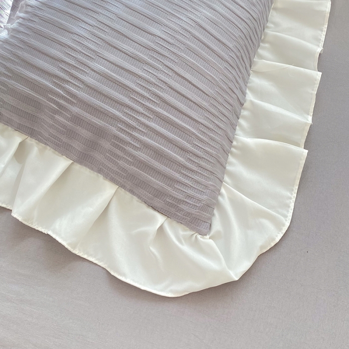 91家纺网 家纺一手货源 找家纺 韩约 2023新款 韩约泡泡纱仙叶系列四件套 仙叶花边款（绅士灰）