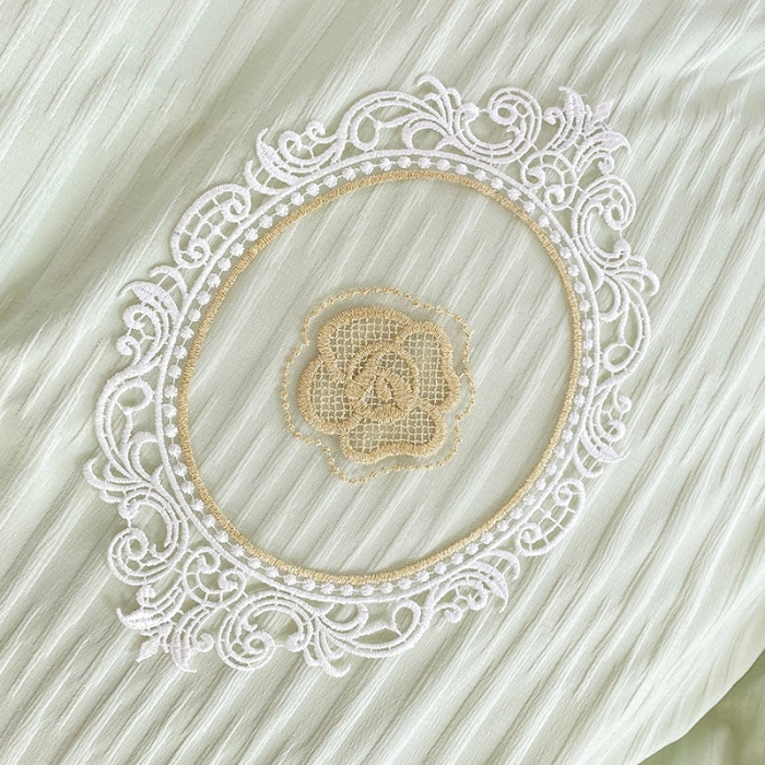 91家纺网 家纺一手货源 找家纺 韩约 2023新款 韩约泡泡纱仙叶系列四件套 仙叶简约款（抹茶绿）