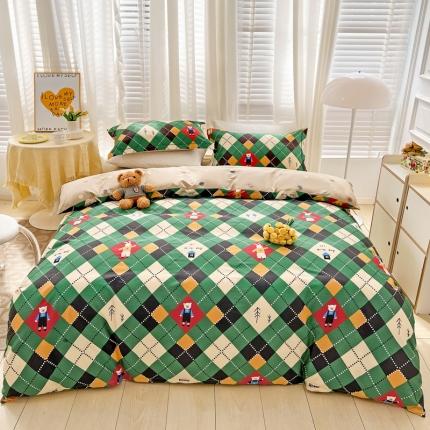 91家纺网 家纺一手货源 找家纺 乐童 2024网红直播爆款吊边＋一字绣工艺款四件套（五）格子熊