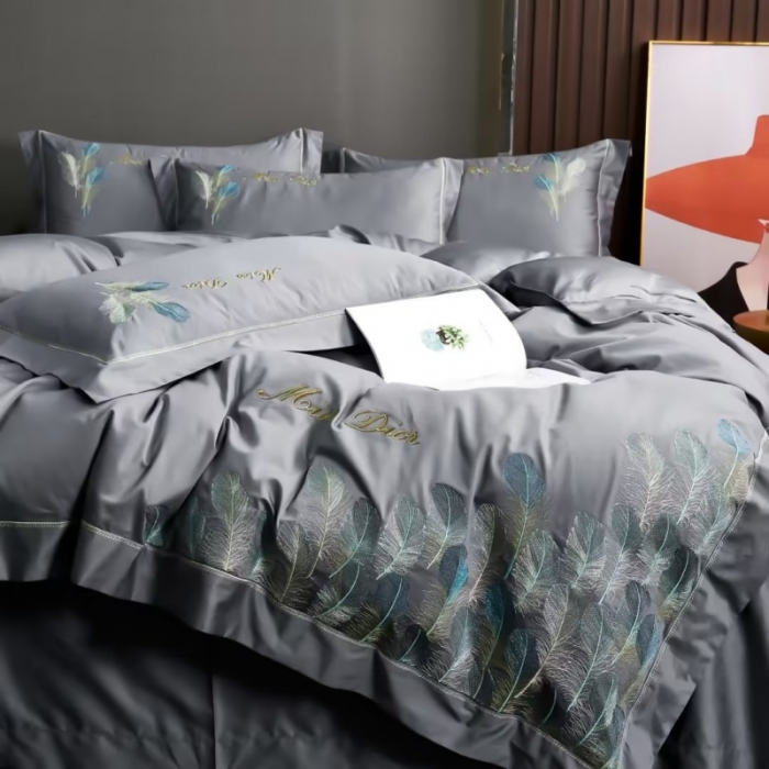 91家纺网 家纺一手货源 找家纺 U品汇2023款新品120支s长绒棉宽边刺绣花全棉四件套布鲁克林时尚灰