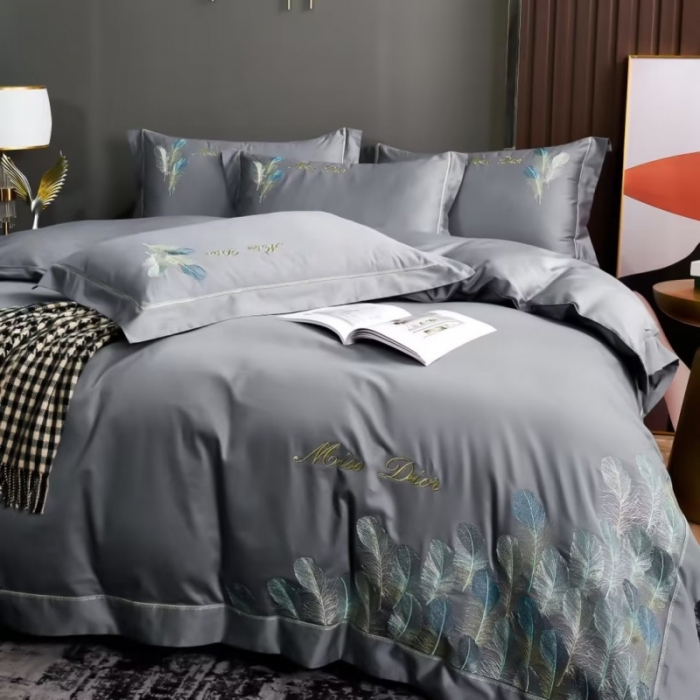 91家纺网 家纺一手货源 找家纺 U品汇2023款新品120支s长绒棉宽边刺绣花全棉四件套布鲁克林时尚灰