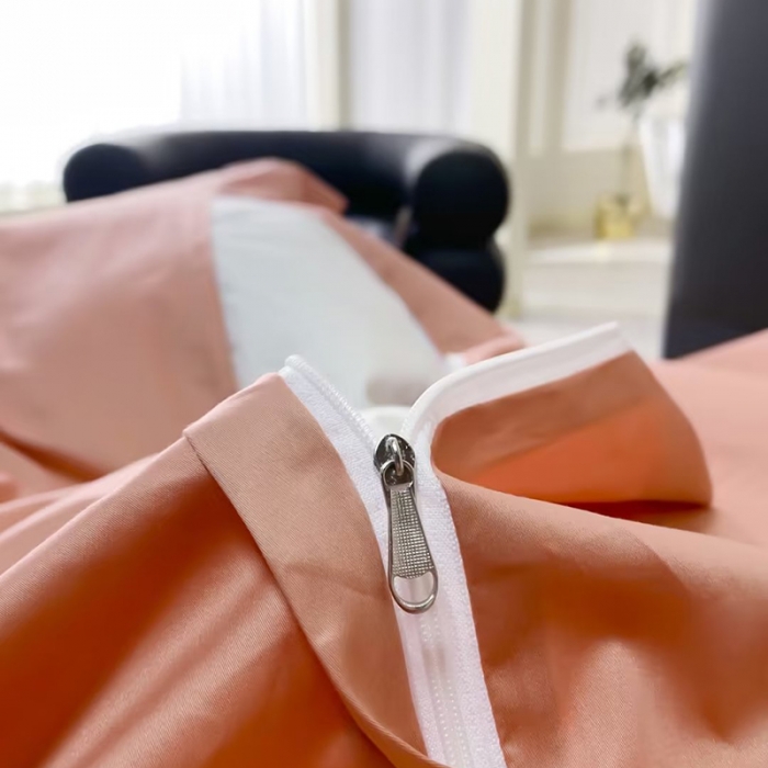 91家纺网 家纺一手货源 找家纺 U品汇2023新品120支s长绒棉宽边刺绣花全棉四件套玛格丽特爱马仕橙