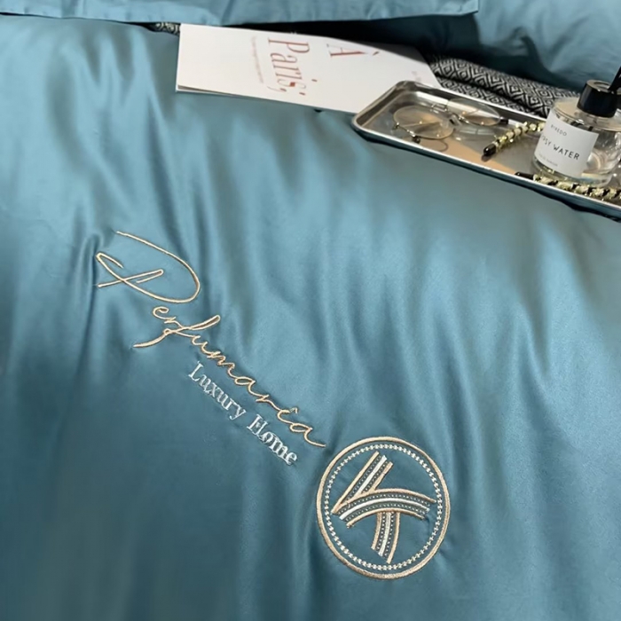 91家纺网 家纺一手货源 找家纺 U品汇2023款120支s长绒棉宽边刺绣花纯棉全棉四件套玛格丽特宝石蓝