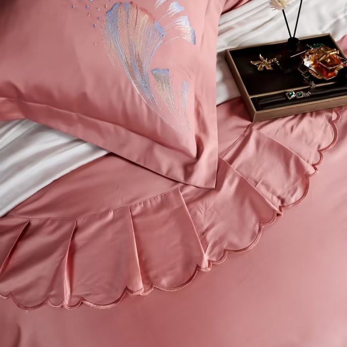 91家纺网 家纺一手货源 找家纺 U品汇2023款新品120支s长绒棉宽边刺绣花纯棉全棉四件套珍弗尼豆沙