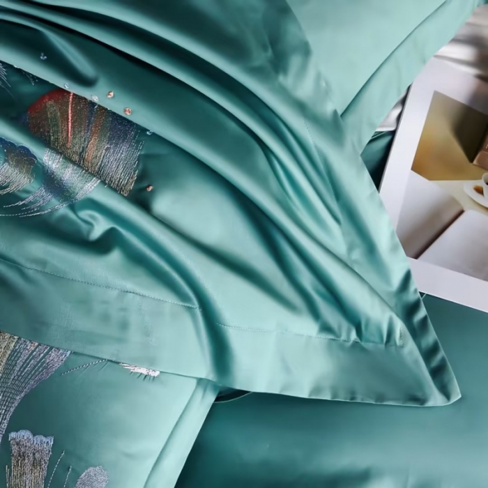 91家纺网 家纺一手货源 找家纺 U品汇2023款新品120支s长绒棉宽边刺绣花纯全棉四件套珍弗尼浅石兰