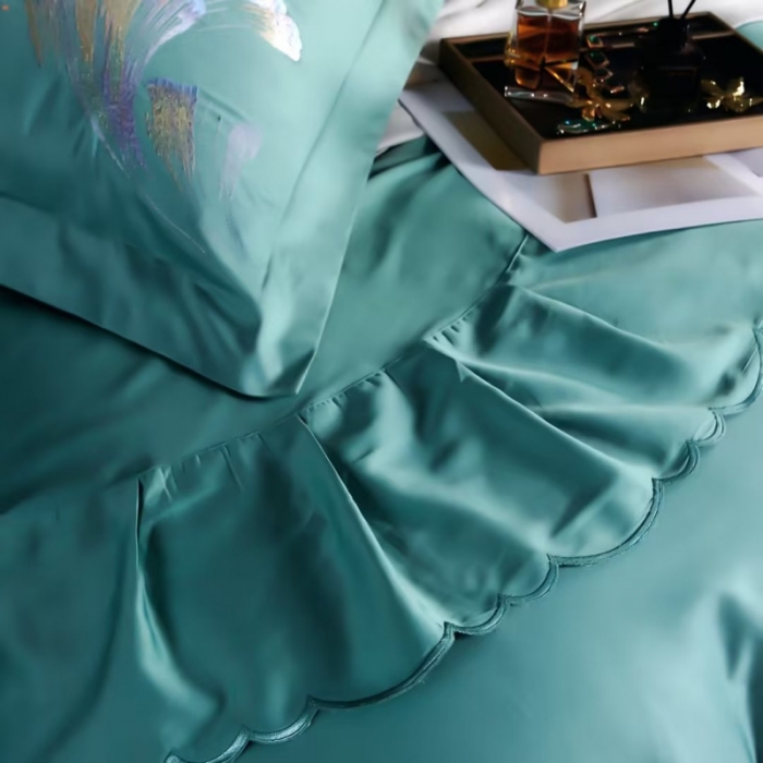 91家纺网 家纺一手货源 找家纺 U品汇2023款新品120支s长绒棉宽边刺绣花纯全棉四件套珍弗尼浅石兰