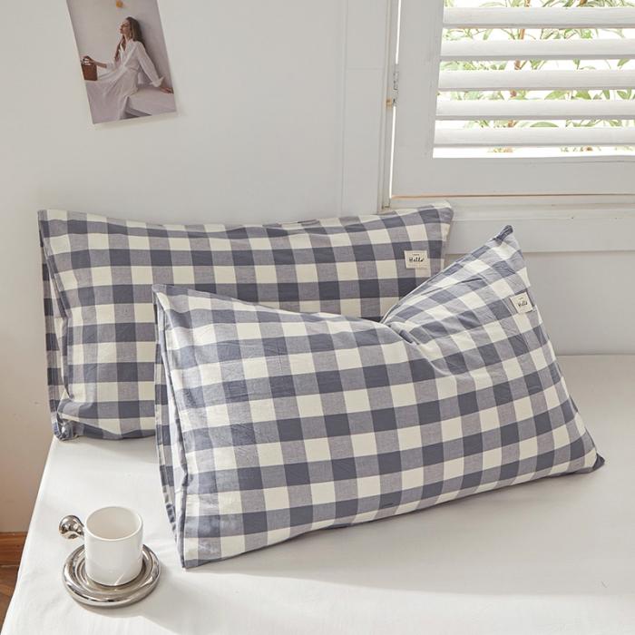 91家纺网 家纺一手货源 找家纺 全棉色织水洗棉口袋枕单人纯棉枕套简约日系枕套