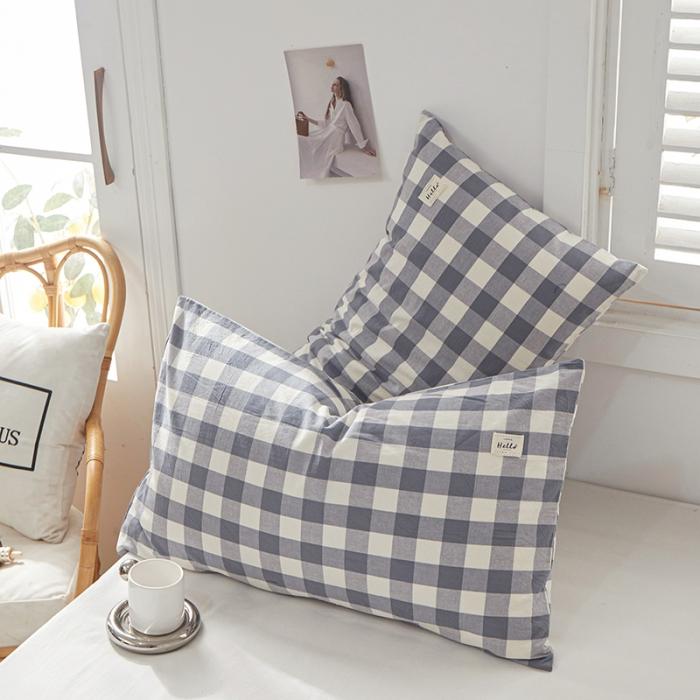 91家纺网 家纺一手货源 找家纺 全棉色织水洗棉口袋枕单人纯棉枕套简约日系枕套