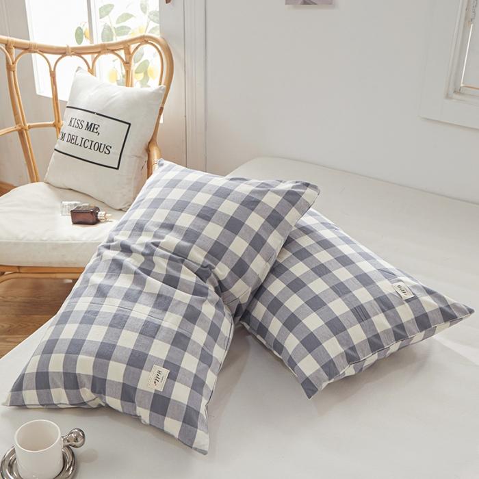 91家纺网 家纺一手货源 找家纺 全棉色织水洗棉口袋枕单人纯棉枕套简约日系枕套