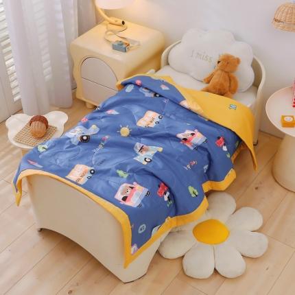 91家纺网 家纺一手货源 找家纺 芭伯妮  2025新款40支全棉新疆棉花幼儿园儿童夏被宝宝巴士-蓝