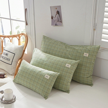 91家纺网 家纺一手货源 找家纺 全棉色织水洗棉口袋枕单人纯棉枕套简约日系枕套