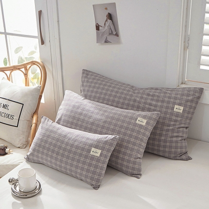 91家纺网 家纺一手货源 找家纺 全棉色织水洗棉口袋枕单人纯棉枕套简约日系枕套