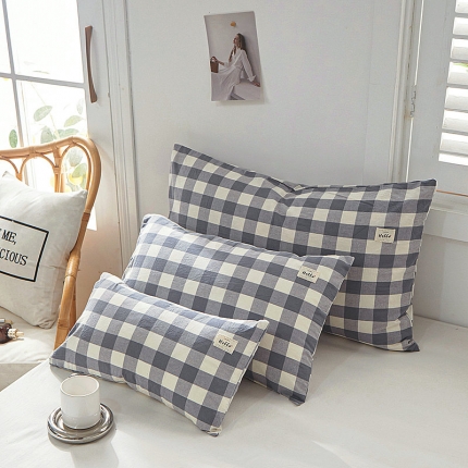 91家纺网 家纺一手货源 找家纺 全棉色织水洗棉口袋枕单人纯棉枕套简约日系枕套