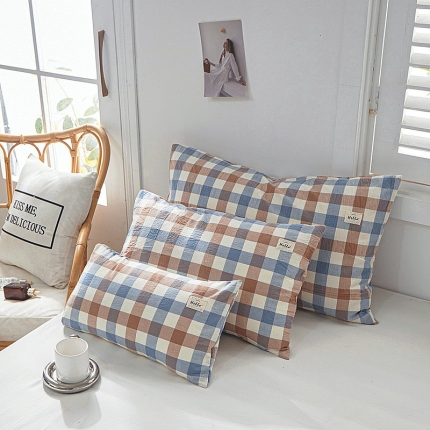 91家纺网 家纺一手货源 找家纺 全棉色织水洗棉口袋枕单人纯棉枕套简约日系枕套