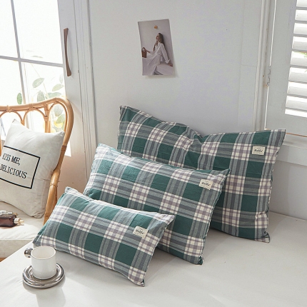 91家纺网 家纺一手货源 找家纺 全棉色织水洗棉口袋枕单人纯棉枕套简约日系枕套