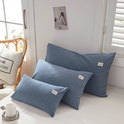 91家纺网 家纺一手货源 找家纺 全棉色织水洗棉口袋枕单人纯棉枕套简约日系枕套