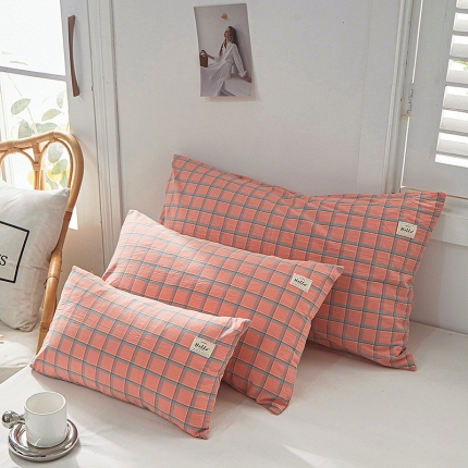 91家纺网 家纺一手货源 找家纺 全棉色织水洗棉口袋枕单人纯棉枕套简约日系枕套