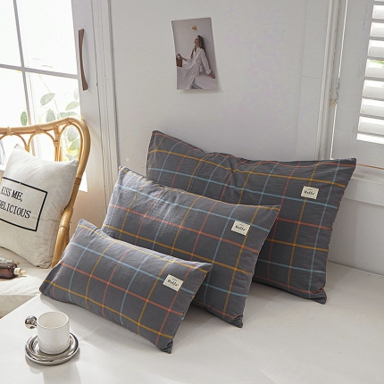 91家纺网 家纺一手货源 找家纺 全棉色织水洗棉口袋枕单人纯棉枕套简约日系枕套