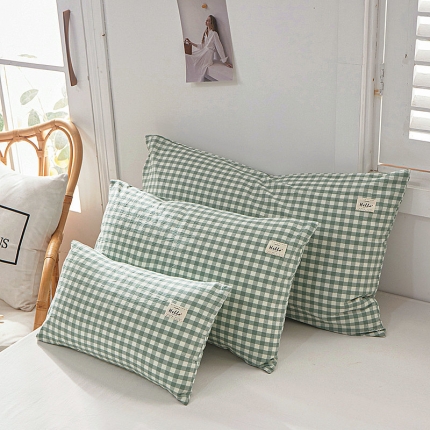 91家纺网 家纺一手货源 找家纺 全棉色织水洗棉口袋枕单人纯棉枕套简约日系枕套