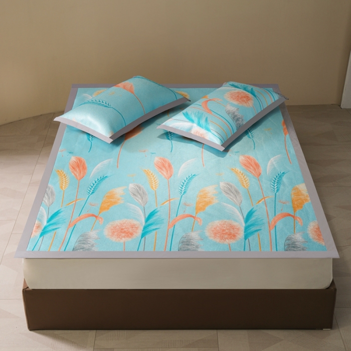 91家纺网 家纺一手货源 找家纺 爱上家居 2023新款冰藤席凉席冰丝席子 仲夏花开