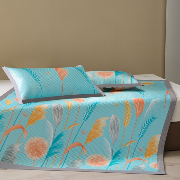 91家纺网 家纺一手货源 找家纺 爱上家居 2023新款冰藤席凉席冰丝席子 仲夏花开