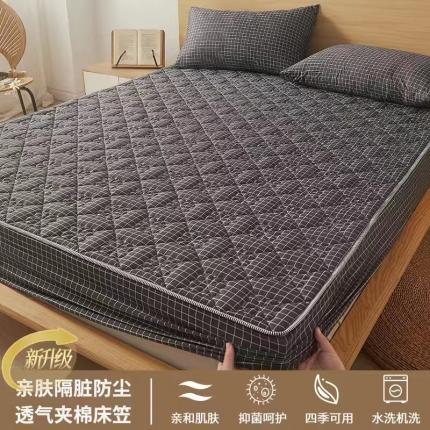 91家纺网 家纺一手货源 找家纺 2023新款A类抗菌水洗磨毛床笠 小黑格