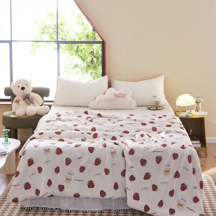 91家纺网 家纺一手货源 找家纺 帕拉美拉 2025新款直播供货针织棉印花夏被草莓萌兔