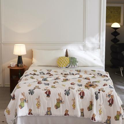 91家纺网 家纺一手货源 找家纺 帕拉美拉 2025新款直播供货针织棉印花夏被小熊家族