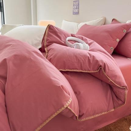 91家纺网 家纺一手货源 找家纺 （总）蜜柚 2024新款A类全棉40支纯色纽扣款水洗棉四件套