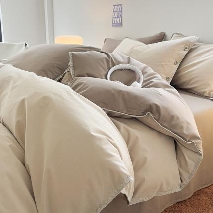 91家纺网 家纺一手货源 找家纺 （总）蜜柚 2024新款A类全棉40支纯色纽扣款水洗棉四件套