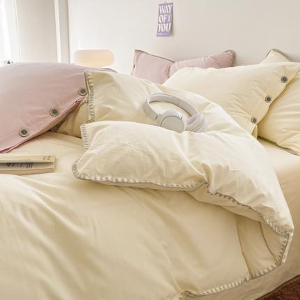 91家纺网 家纺一手货源 找家纺 （总）蜜柚 2024新款A类全棉40支纯色纽扣款水洗棉四件套