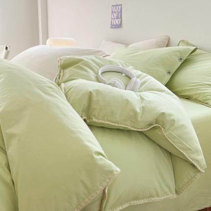 91家纺网 家纺一手货源 找家纺 （总）蜜柚 2024新款A类全棉40支纯色纽扣款水洗棉四件套